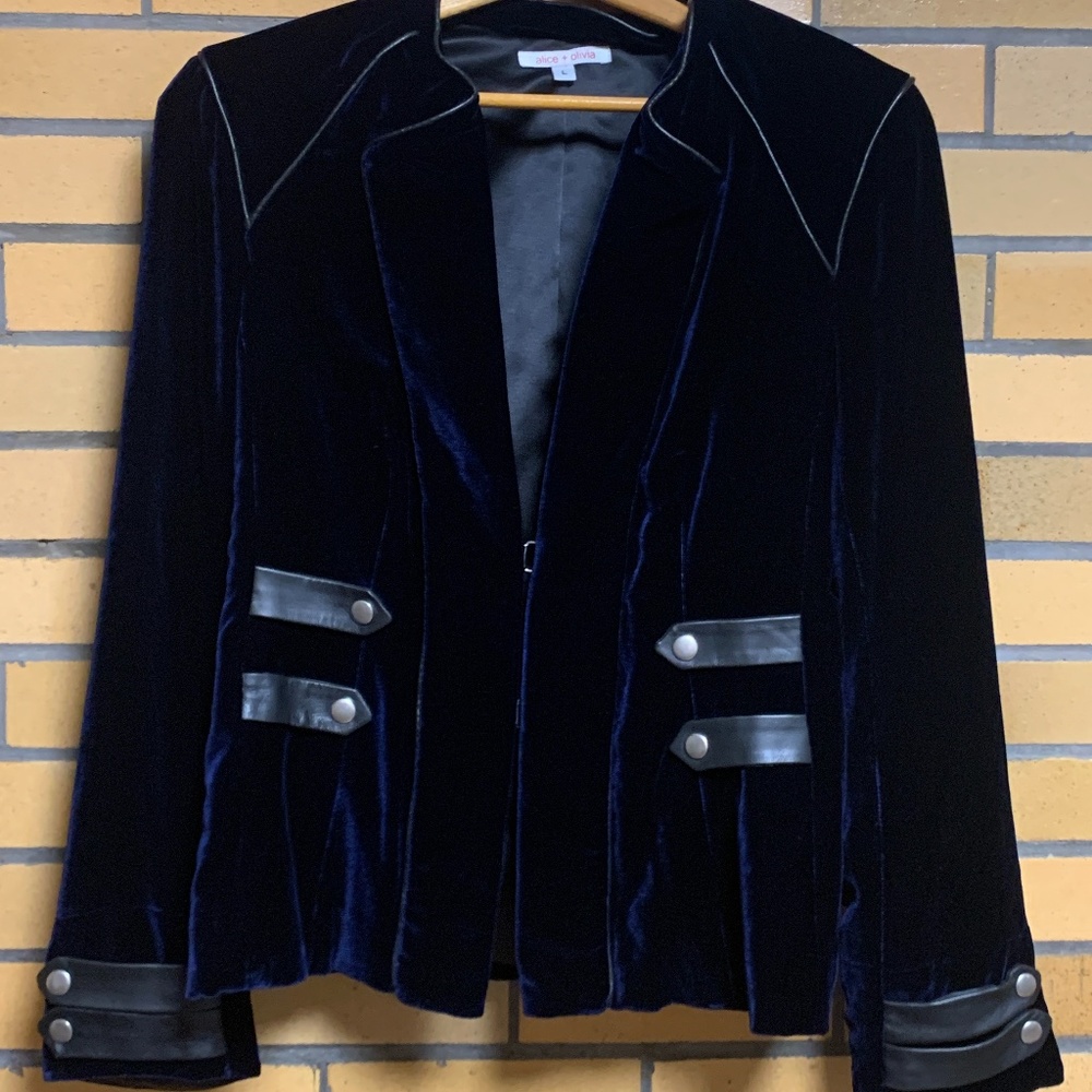 Alice + Olivia Rayon Velvet & Silk Military Blazer
